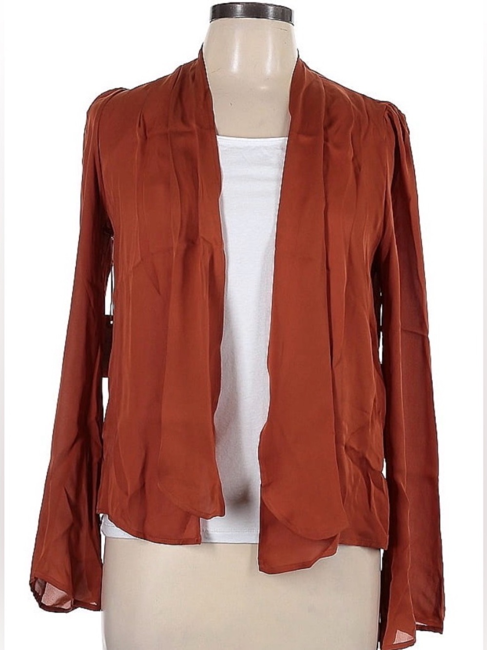 Stone Cold Fox Rust Open-Front Silk Blouse